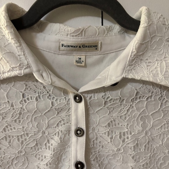 Fairway & Greene White Floral Lace Polo Shirt - Picture 2 of 4